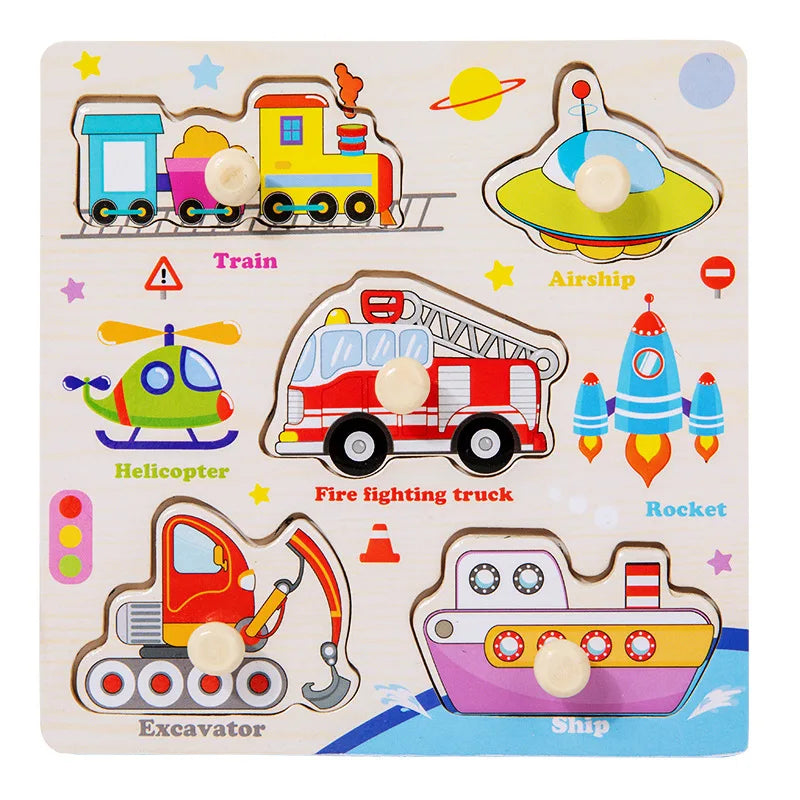 EZ Baby Wooden Puzzles Montessori Toys 1 2 3 Years Toddler Toys Hand Grab Board Alphabet Number Cognition Learning Educational Toys