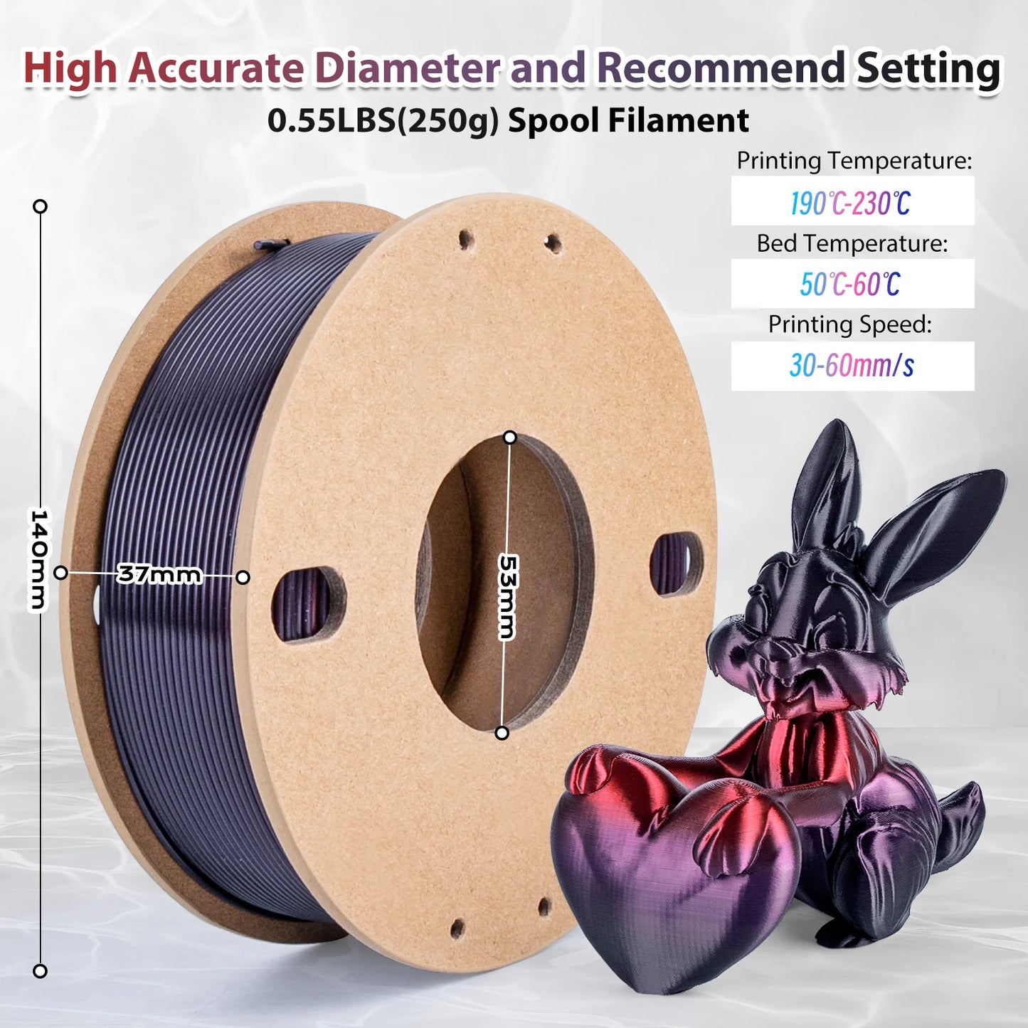 EZ 250g Silk Rainbow PLA Filament 1.75mm Shiny PLA Gradient Filament 3D Printer Filament Fit Most Printers Black Red Purple Change