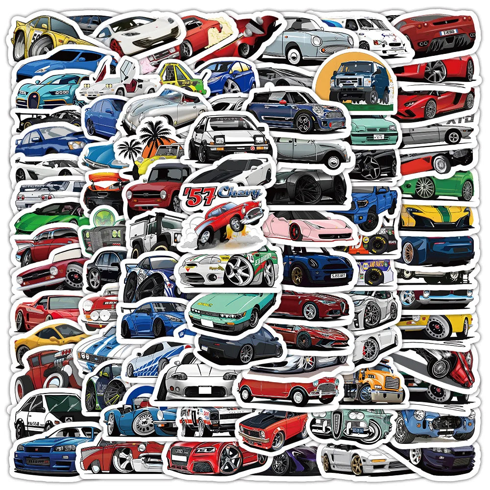 EZ 10/50/100 Pcs Retrofit Racing Car Graffiti Stickers Laptop Guitar Luggage Bike Skateboard Waterproof Sticker Decal Kid Toy