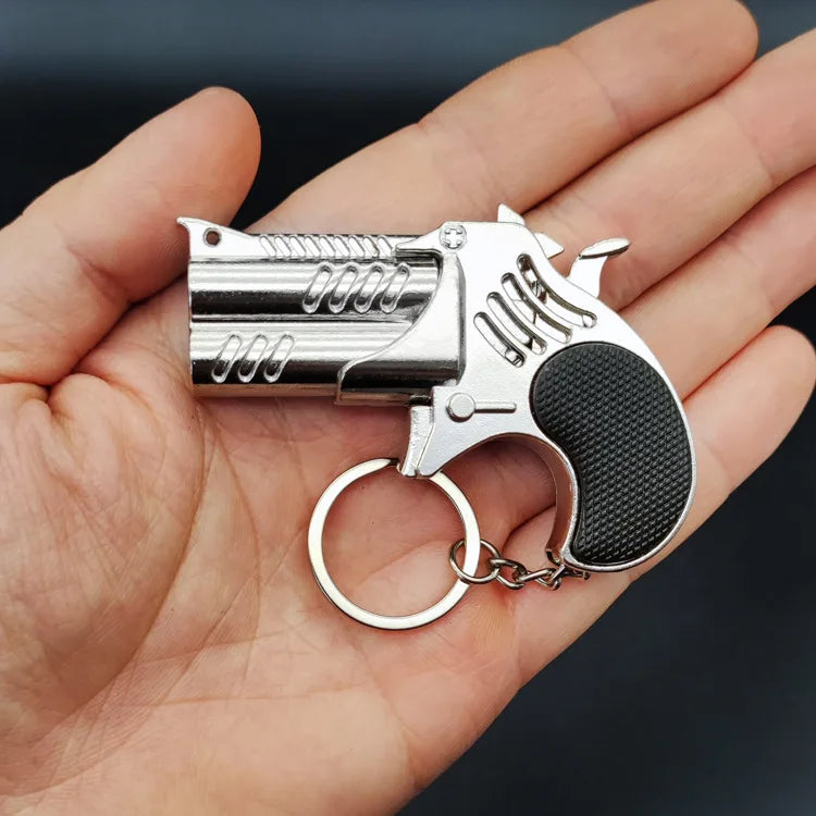 EZ 1Pcs Mini Keychain Metal Rubber Band Gun Game Toy Gun Launcher Children's Simulation Pistol Toys Gifts Pendent