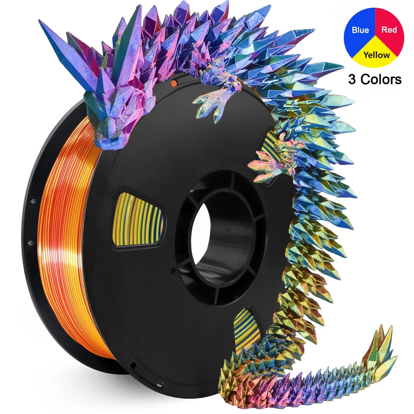 EZ Tricolor Silk PLA 3D Printer Filament, 1.75mm Multicolor 3D Printing Filament, 1kg (2.2lbs) Fit Most FDM 3D Printer