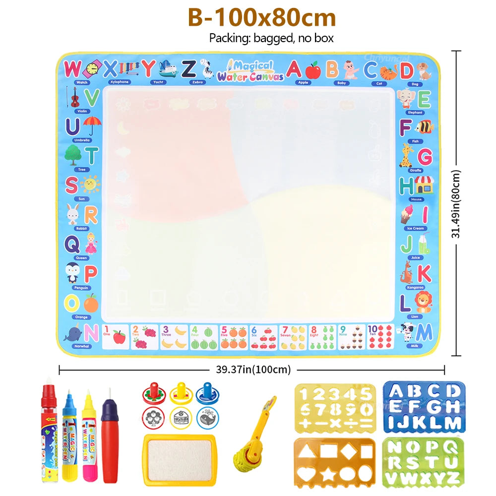 EZ 100x80CM Magic Water Drawing Mat with Reusable Magic Pens Doodle Montessori Painting Board Educational Toys Kids Gifts 39X31in