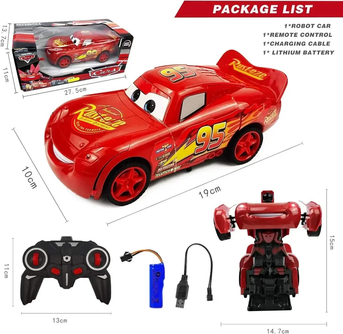 EZ Disney Lightning Mcqueen Remote Control Car 2in1 Transform Robot Rc Deformation Car Anime Model One Button High Speed Kids Toys