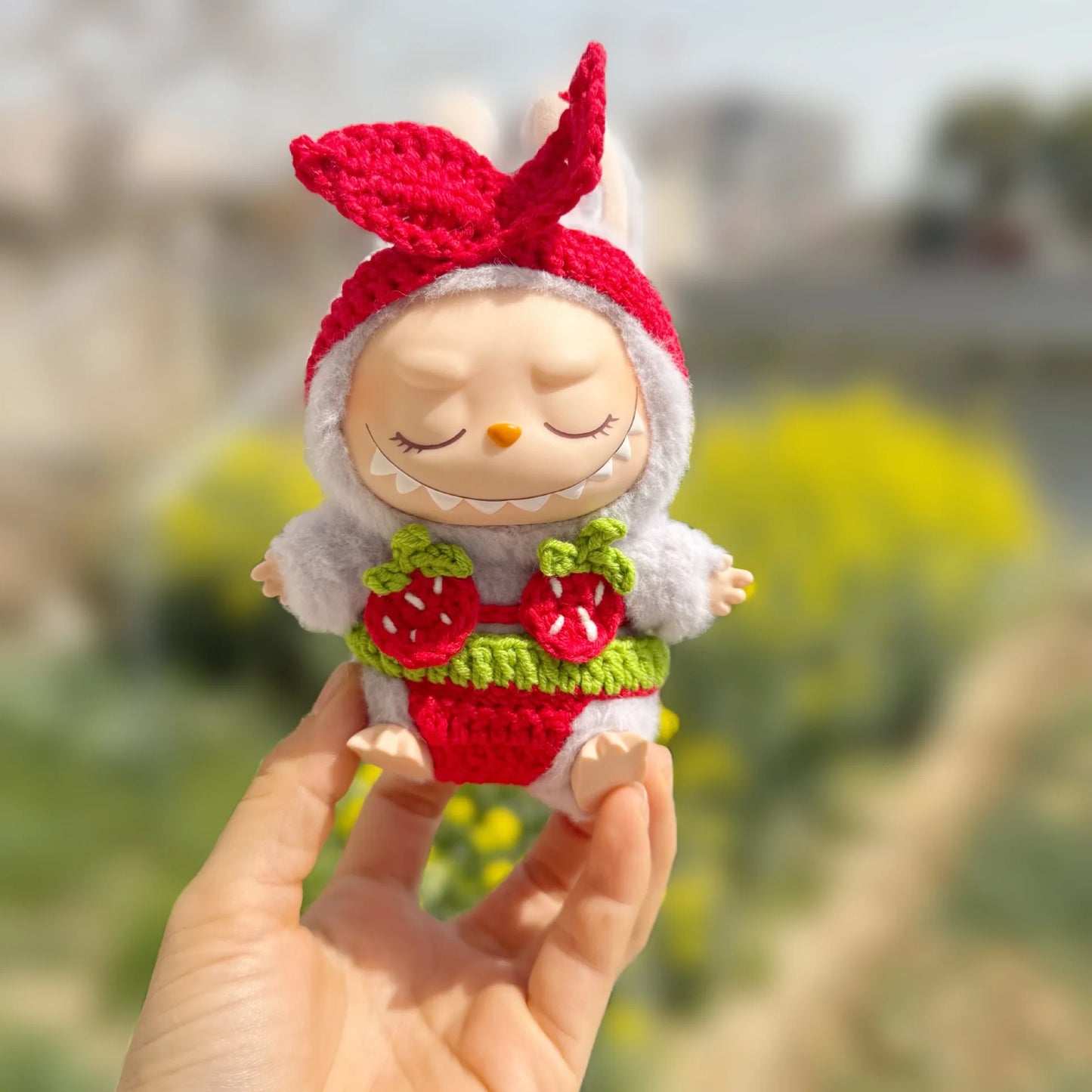 EZ 15/17cm Labubu Doll Clothes Strawberry Orange Bikini Set Beach Swimsuit Outfit Accessories