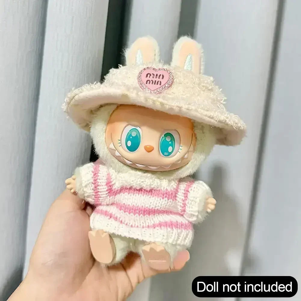 EZ Fashion Sweater Outfit Accessories Sitting Party Pink White Striped Sweater Cup Clothing For Labubu V1 V2 Idol Cute Doll Clothes