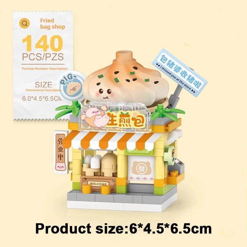 EZ Restaurant Dessert Coffee Pet Fruit Store Street View Food House Building Blocks Kit Girls Bricks Model Kids Toy Boy Child Gifts