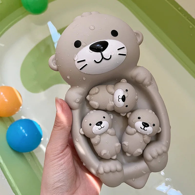 EZ Baby Bath Toys Stacking Bath Boat Toy Silicone Adorable Animal Finger Puppets for Children Interactive Floating Squeeze Toy Gift