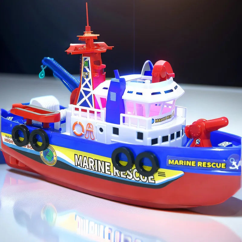 EZ Children's Sprinkler Electric Boat Bathing Toy Rescue Model Fire Boat LED 3-6 Year Old Puzzle Toy with Light and Music