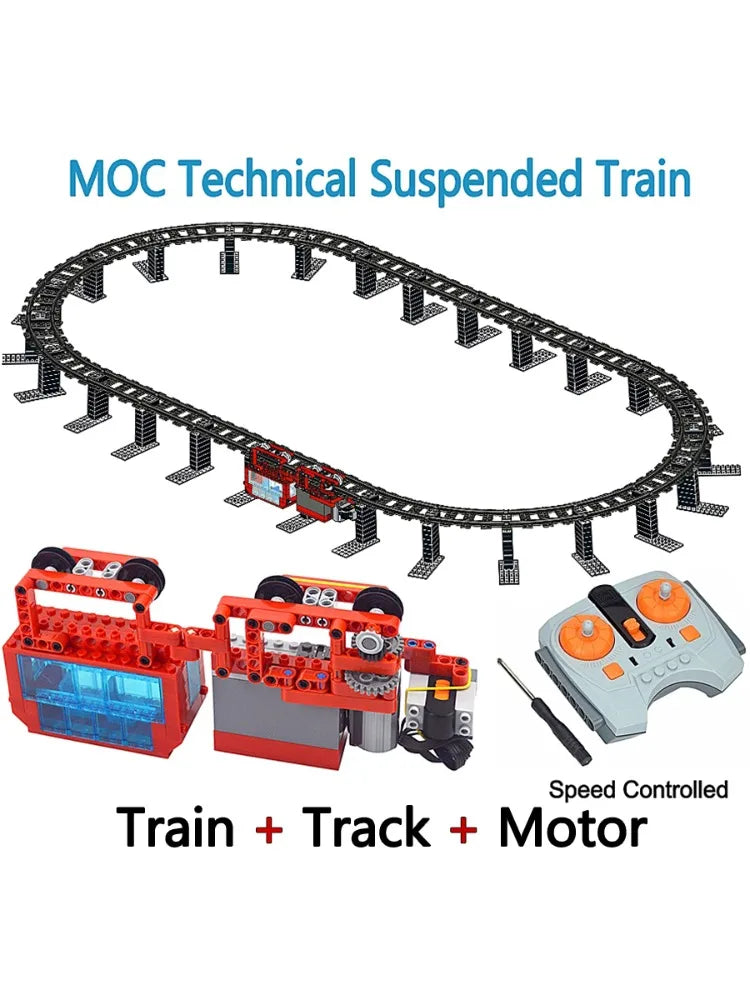 EZ Tracks City RC Technical Suspended Train Model MOC Building Blocks with PF Kit Plastic Monorail Creative Assembly Bricks Kid Toy