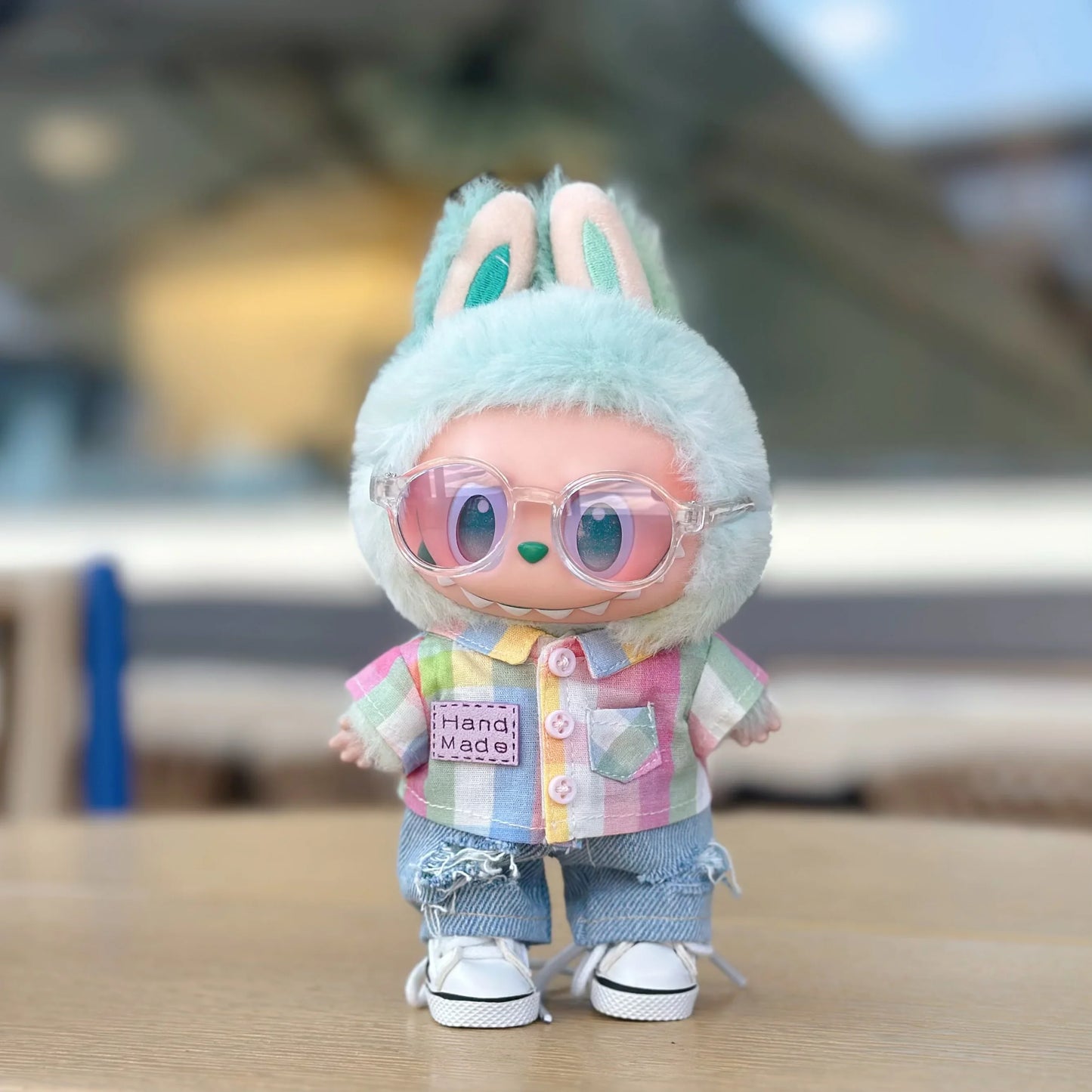 EZ For Ropa Labubu v1/v2/v3 baby doll outfit outing clothes Rainbow Lattice plaid shirt heart-pounding macaron for labubu cloth