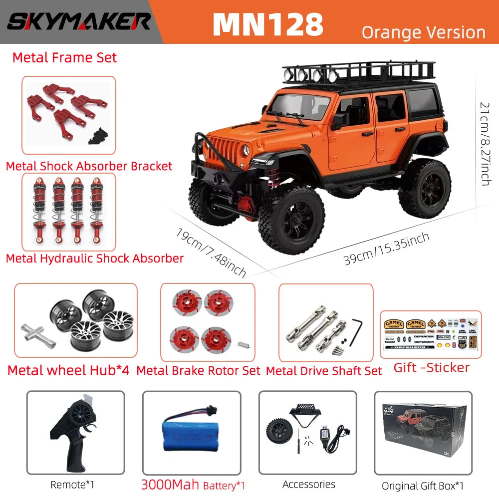 EZ MN128 1/12 RC Car 4WD Jeep Model 2.4G Remote Control LED Light 4X4 Off Road 4WD Climbing RC Truck Electric Toy Car Gift for Boy