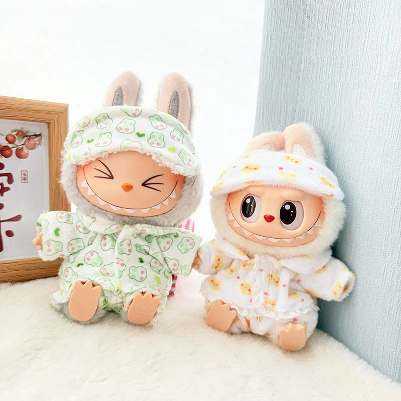 EZ Labubu Mini Pajamas with Eye Mask Three-piece Kawaii 15-17cm V1 V2 Labubu Clothes Cute Idol Plush Doll Accessories