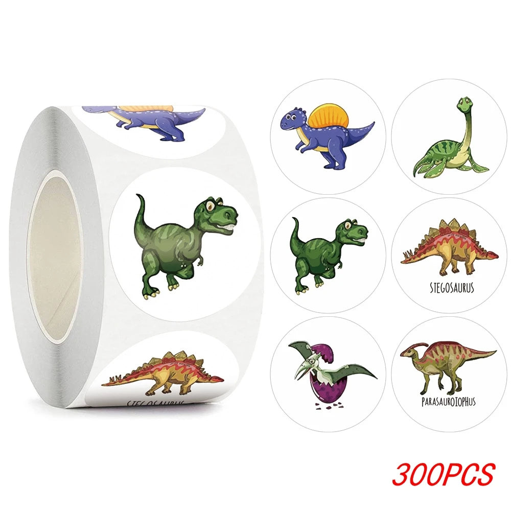 EZ 100-500pcs 1'' Round Dinosaur Stickers for Teacher Reward Stickers School Supplies Animal Incentive Roll Sticker for Home