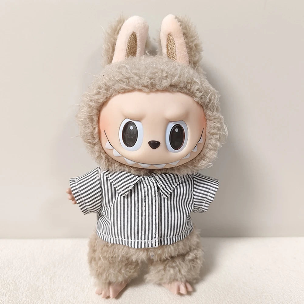EZ Ropa Labubu Sitting Party Plush Pendant Baby Clothes Pure White Summer T-Shirt Set Striped Shirt & Shorts Set