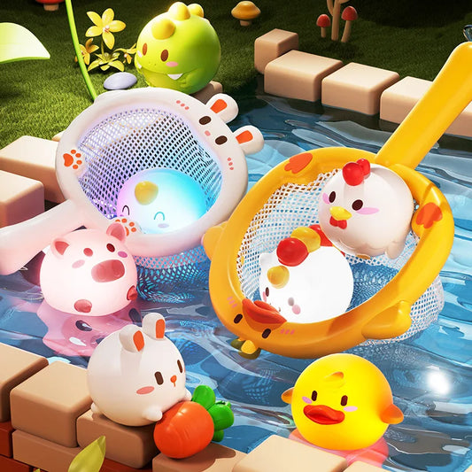 EZ Baby Cute Animals Bath Toy LED Light Up Toys Swimming Water Soft Rubber Float Induction Luminous Duck for Kids Play Funny Gifts