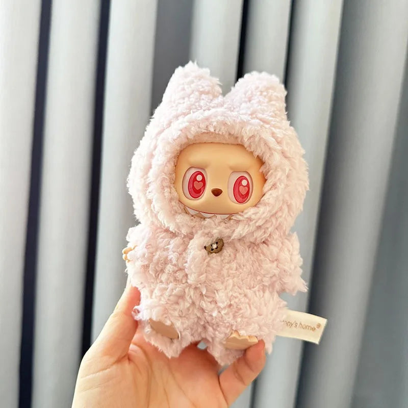 EZ For 17 cm  Labubu v1/v2 clothes pendant Labubu sitting party pink plush onesie for labubu cloth