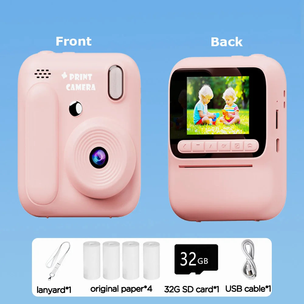EZ Kids Instant Camera Color Printing Camera 32GB 1080P Thermal Print Toys Camera Print Photo Video Games Music Children Gift