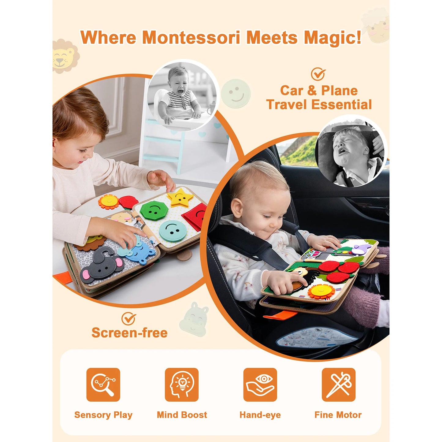 EZ Montessori Toy Busy Board Giraffe Busy Book Preschool Learning Educational Quiet Book Sensory Travel Toy for Baby 3 4 5 6 Ages