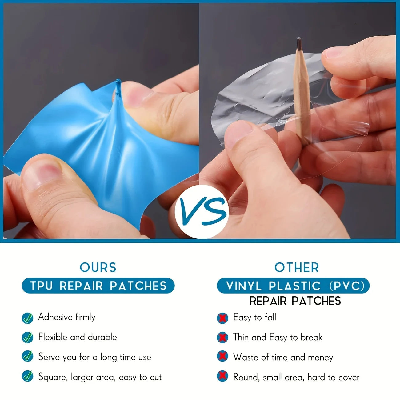 EZ 10/20 Pieces Underwater Self-adhesive Swimming Pool Patch, PVC Swimming Pool Repair Kit, Underwater Repair Swimming Pool Patch