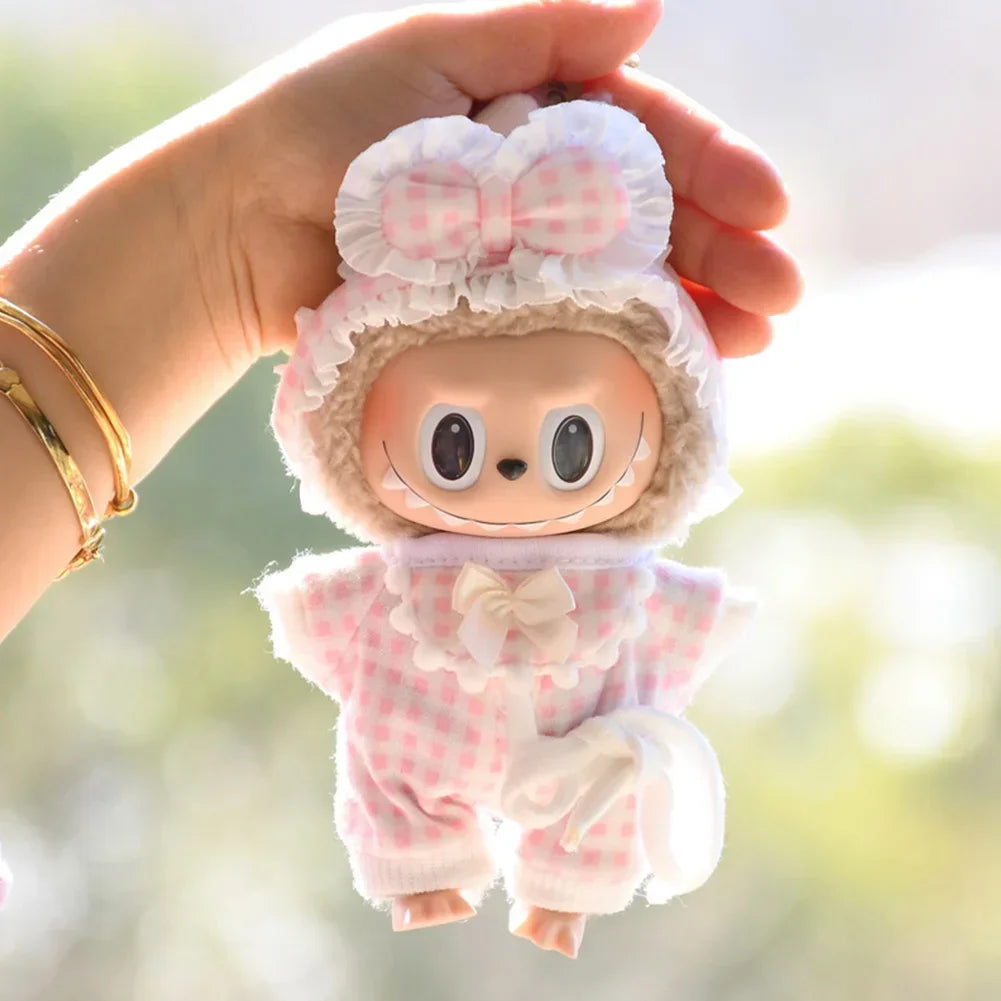 EZ Ropa Labubu For 15/17cm Labubu Doll Quilt and Pajama Set Three-piece Set Cosy Baby Bed Home Warmth Toy Girl Gift