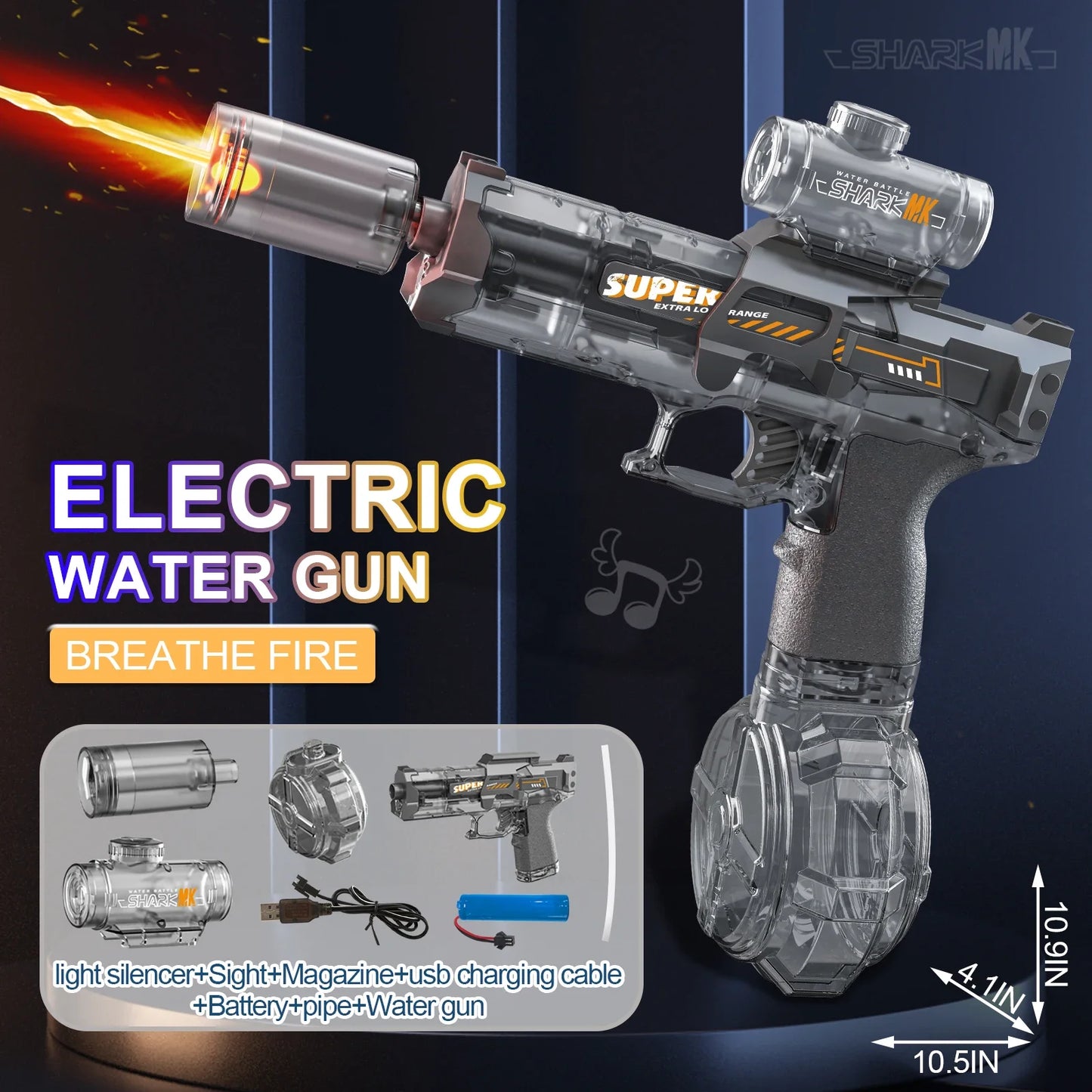EZ New Electric Water Gun With light Sprays Flame Effect Continuously High-pressure High-speed Powerful Outdoor Water Gun Toys