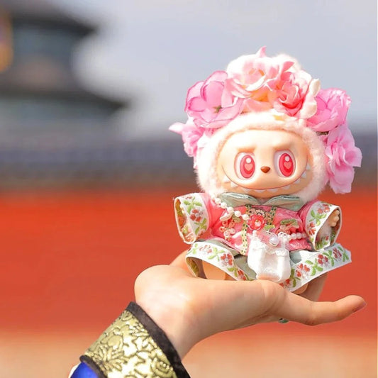 EZ Chinese Qipao Hairpin Flower Dress for Labubu 3.0 Outfit Summer Countryside Princess Doll Clothes for V1/V2/V3 Labubu