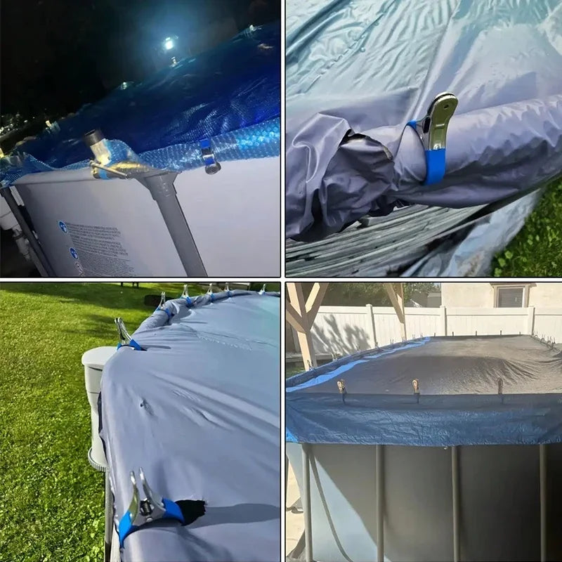 EZ 6 Pieces Durable Stainless Steel Pool Cover Clips with Blue Plastic Handles - Heavy Duty Windproof Spring Clips for Secure Above
