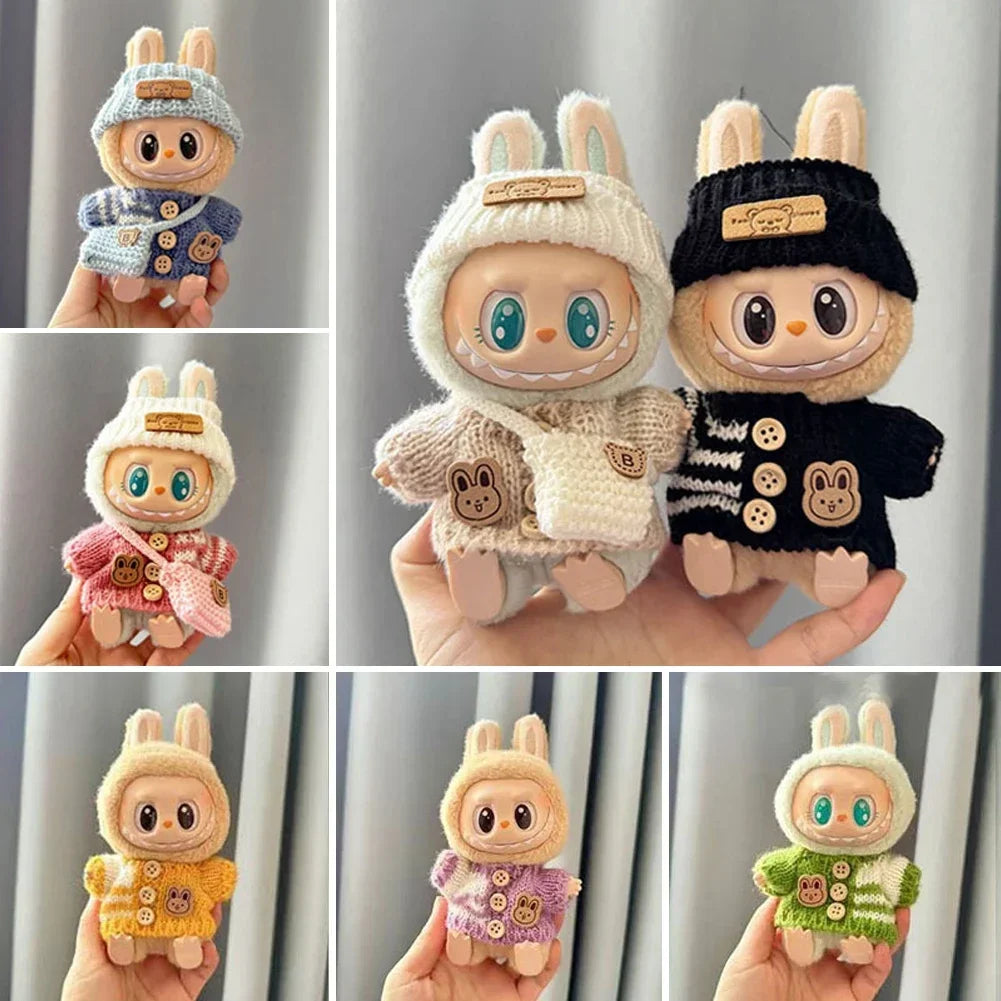EZ For 15-17 cm v1v2 Labubu Clothes outfit Labubu Sitting Party Bear Label Scarf Hat Bag Dolls Accessories Cute Decoration