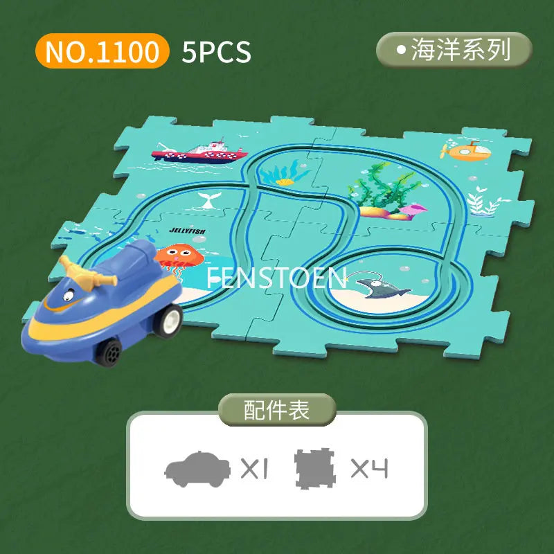 EZ Children Puzzle Electric Railroad Speeder DIY Assembly Electric Car Automatic Rail City Scene Construction Education Toy Gift