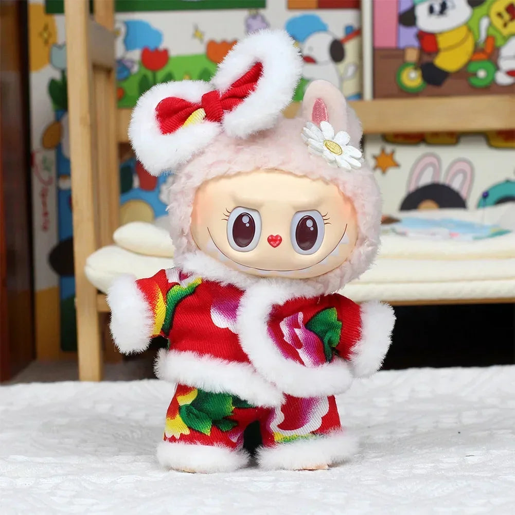 EZ For labubu Cool leather Jacket Dress Fashion Mini Plush Doll Clothes Outfit Accessories for Labubu Idol Skirt Clothing Gift