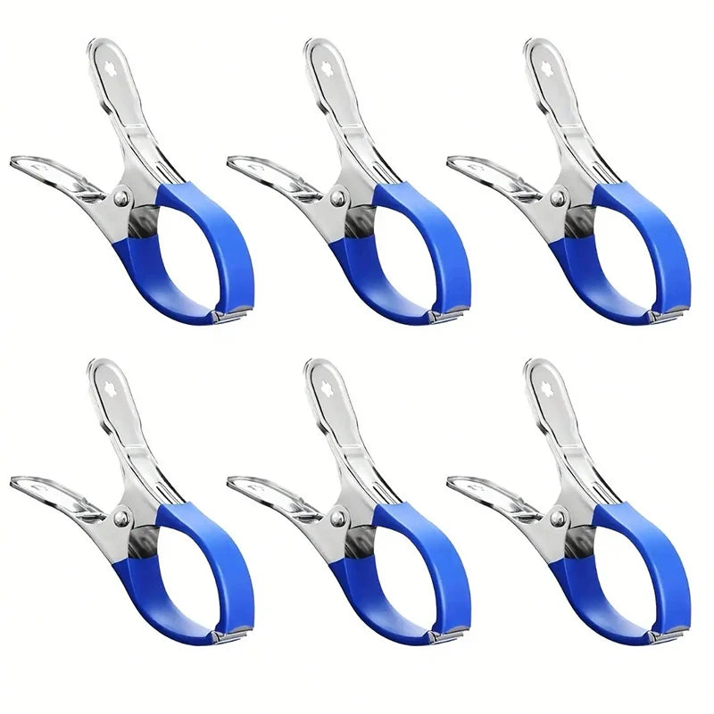 EZ 6 Pieces Durable Stainless Steel Pool Cover Clips with Blue Plastic Handles - Heavy Duty Windproof Spring Clips for Secure Above