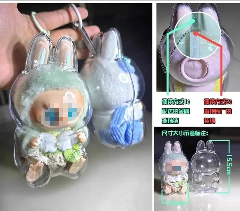 EZ Transparent Protective Cover for Labubu Monster Toy Elf Doll Cover Storage Box Cute Elf Plushie Display Cover for Party Dolls