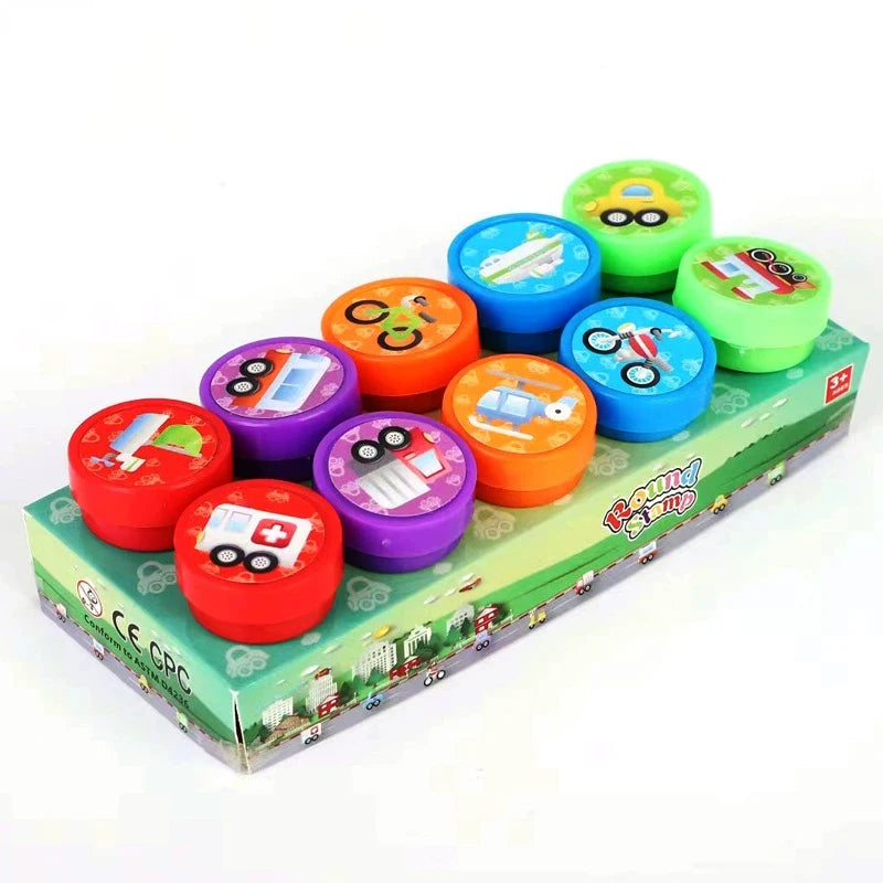 EZ 10pcs Assorted Stamps for Kids Self-ink Stamps Children Toy Stamps Smiley Face Seal Scrapbooking DIY Painting Photo Album Decor