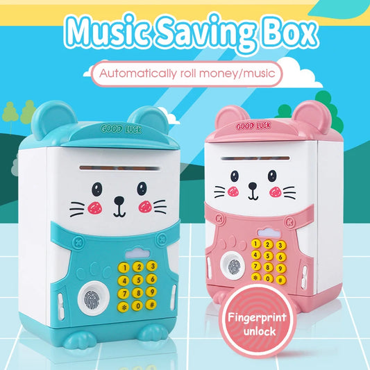 EZ NEW Cartoon ATM Cash Saving Box Money Bank Toy For Kids Electronic Large Money Box Savings Password Digital Fingerprint Unlock