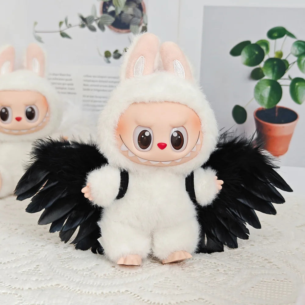 EZ Doll Clothes Outfit Accessories for 15-17cm Labubu Black White Angel Feather Wings DIY Mini Dolls Clothing Girl Gift