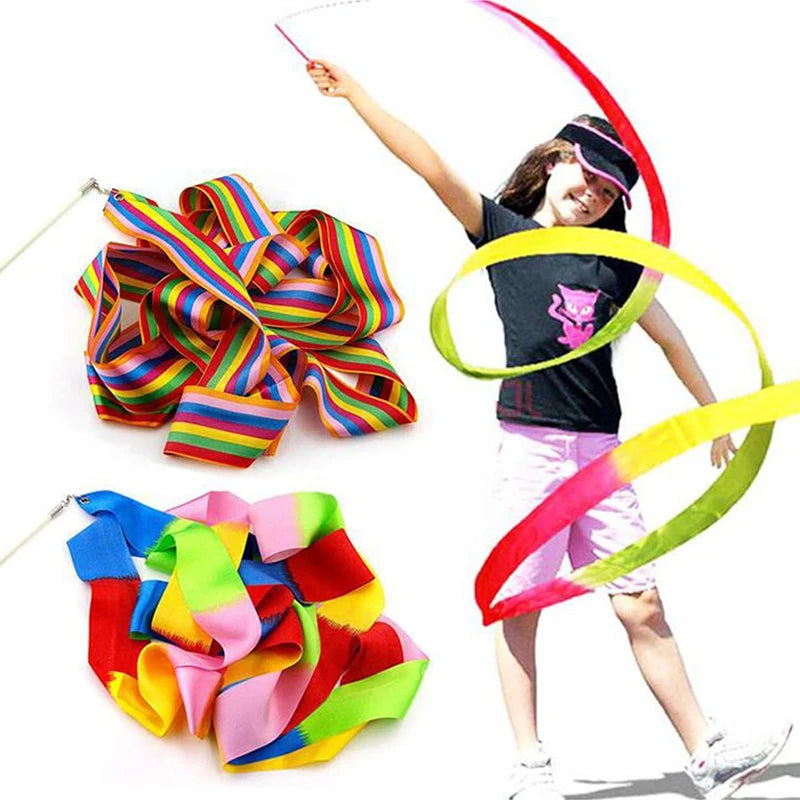 EZ 4m Artistic Gymnastics Ribbon with Rod Colorful Children Dance Ribbon Toys Outdoor Sports Toys Performance Props Kids Gifts TMZ