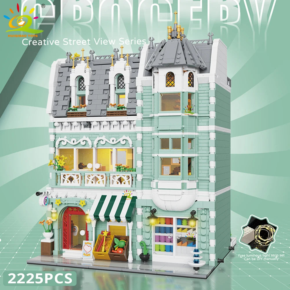 EZ HUIQIBAO Toys MOC City Corner Coffee Shop Architecture Style Street View Micro Building Blocks for Children Construction Bricks