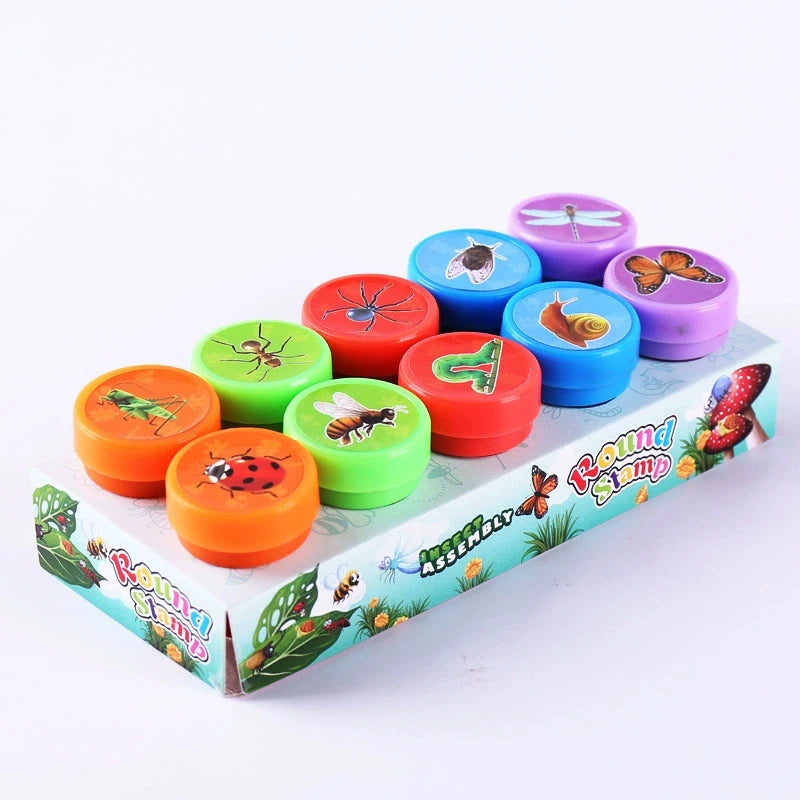 EZ 10pcs Assorted Stamps for Kids Self-ink Stamps Children Toy Stamps Smiley Face Seal Scrapbooking DIY Painting Photo Album Decor