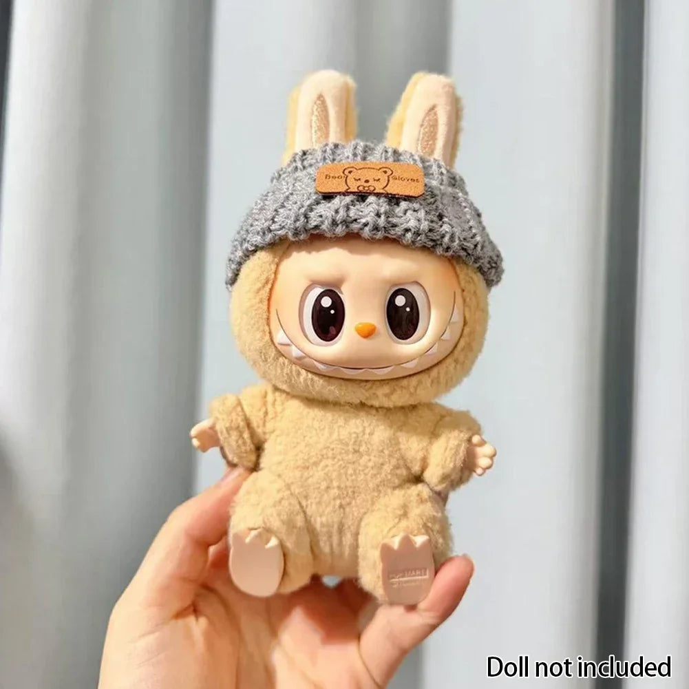 EZ For 15-17 cm v1v2 Labubu Clothes outfit Labubu Sitting Party Bear Label Scarf Hat Bag Dolls Accessories Cute Decoration