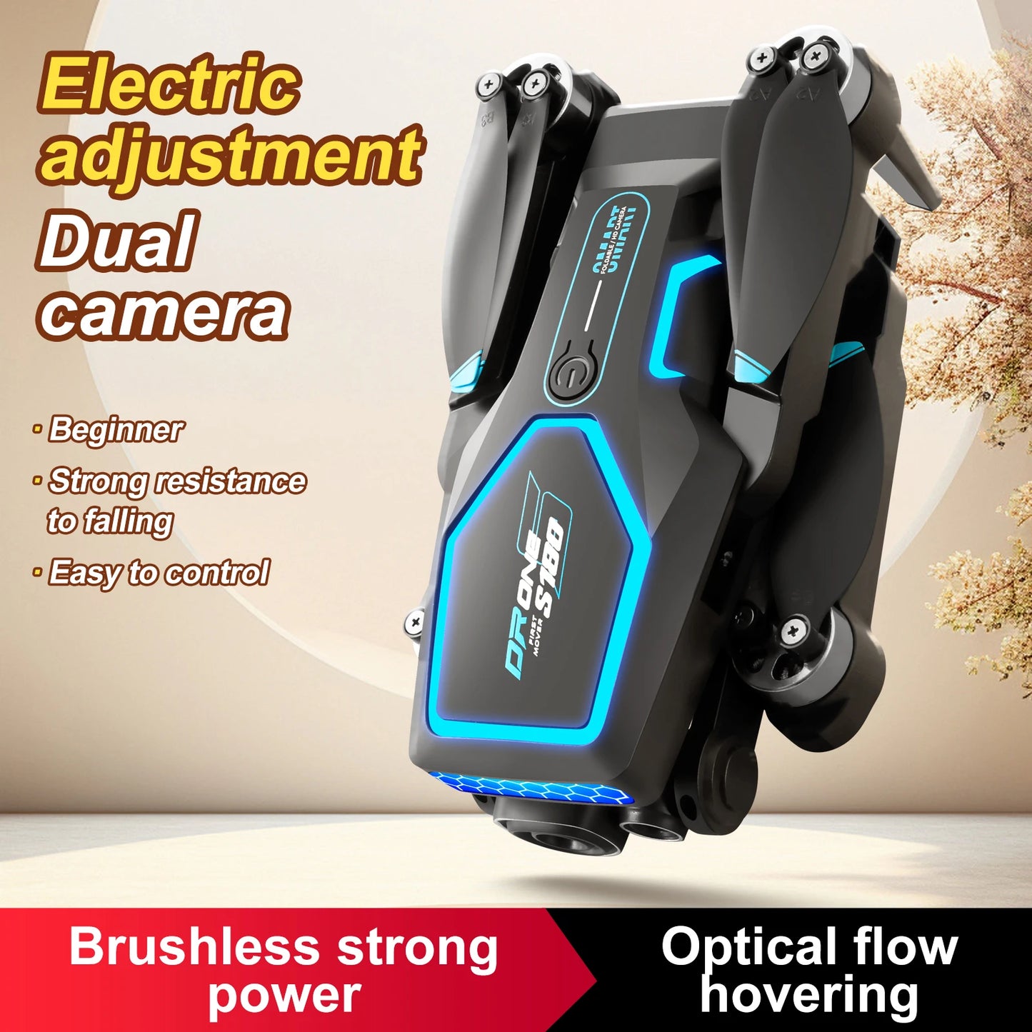 EZ S180 4K RC Drone Remote Control ESC Optical Flow Avoidance Horizontal Overhead Shot 90 Degree Angle Indoor Cool Lights Dron Toys