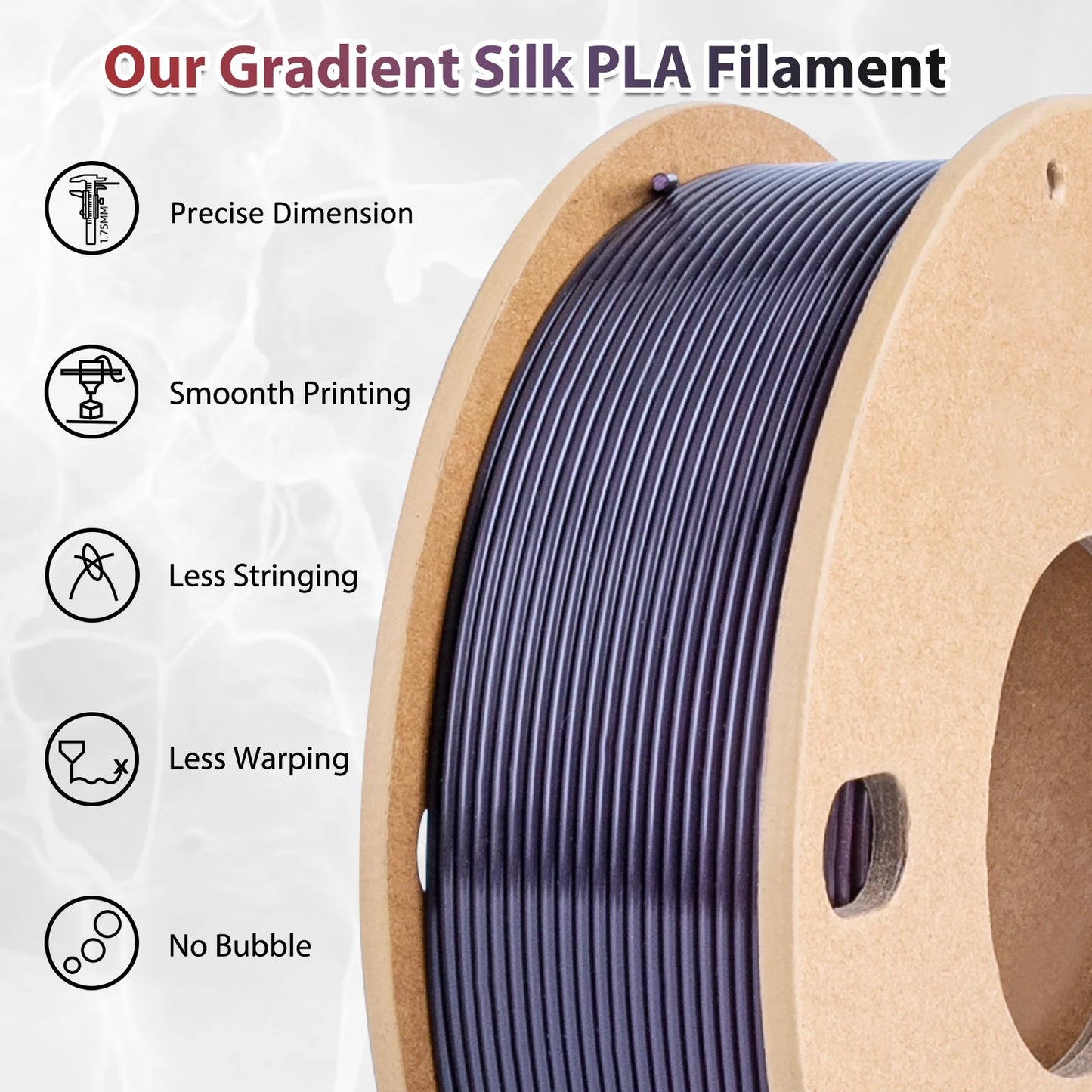 EZ 250g Silk Rainbow PLA Filament 1.75mm Shiny PLA Gradient Filament 3D Printer Filament Fit Most Printers Black Red Purple Change