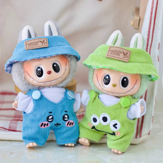 EZ 17cm Labubu Doll Fashion Set Cute White Shirt Hat Animal Overalls Doll Accessories Clothing Set Change Doll Clothes Gift