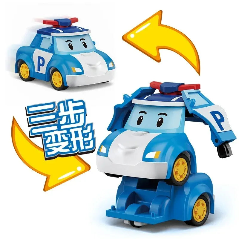 EZ 6pcs/set Cartoon Robocar Poli Action Figures Transformation Anime Hand Deformation Car Model Airplane Gift Toys Robots For