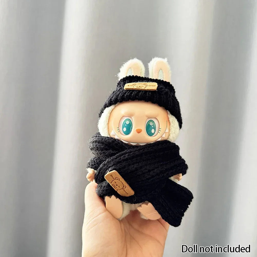EZ For 15-17 cm v1v2 Labubu Clothes outfit Labubu Sitting Party Bear Label Scarf Hat Bag Dolls Accessories Cute Decoration