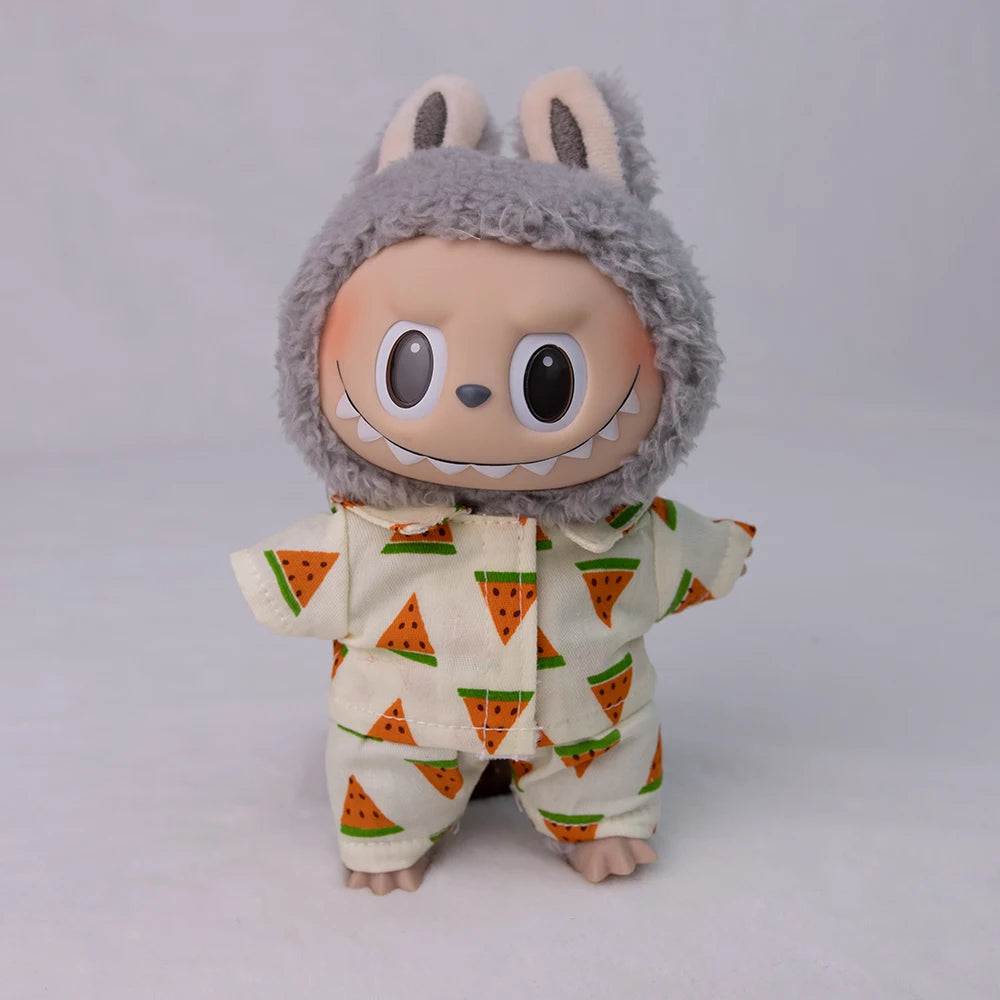 EZ Ropa Labubu Sitting Party Plush Pendant Baby Clothes Pure White Summer T-Shirt Set Striped Shirt & Shorts Set