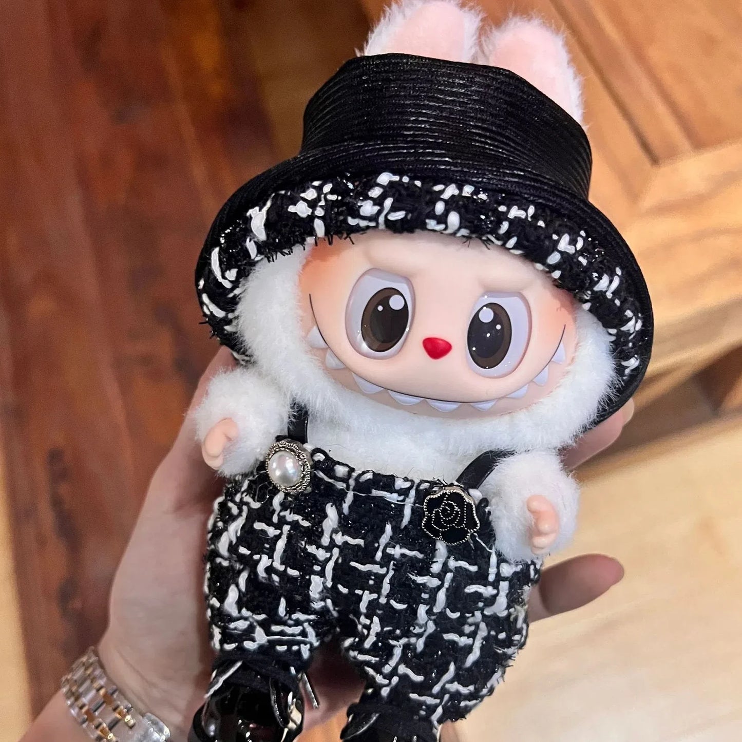 EZ 17cm Mickey Mini Costume Suitable Toy V3 for Labubu Clothes Korean Kpop Idol Pink Bright Silk Bow Princess Dress Birthday Gift