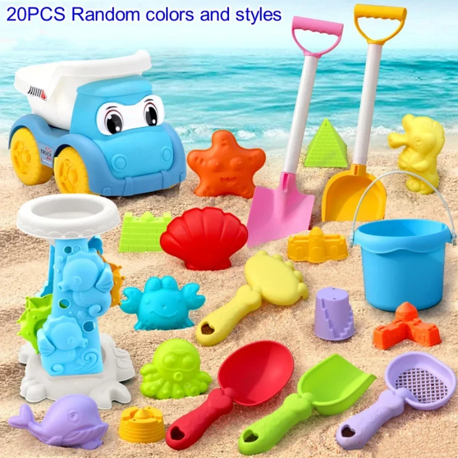EZ Children's Beach Toy Set, ATV, Sand Digging and Water Toy, Beach Bucket, Hourglass, Shovel, Beach Sand Play Tool Random Colors