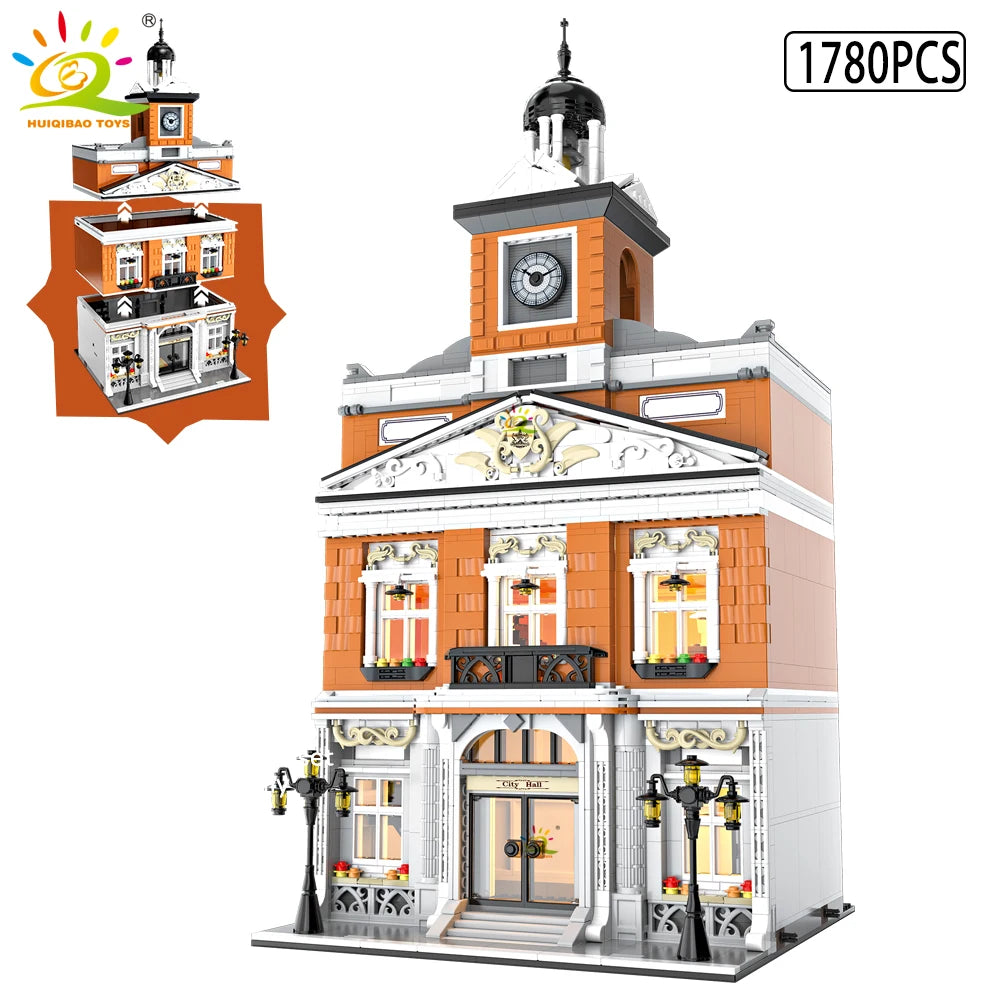 EZ HUIQIBAO Toys MOC City Corner Coffee Shop Architecture Style Street View Micro Building Blocks for Children Construction Bricks
