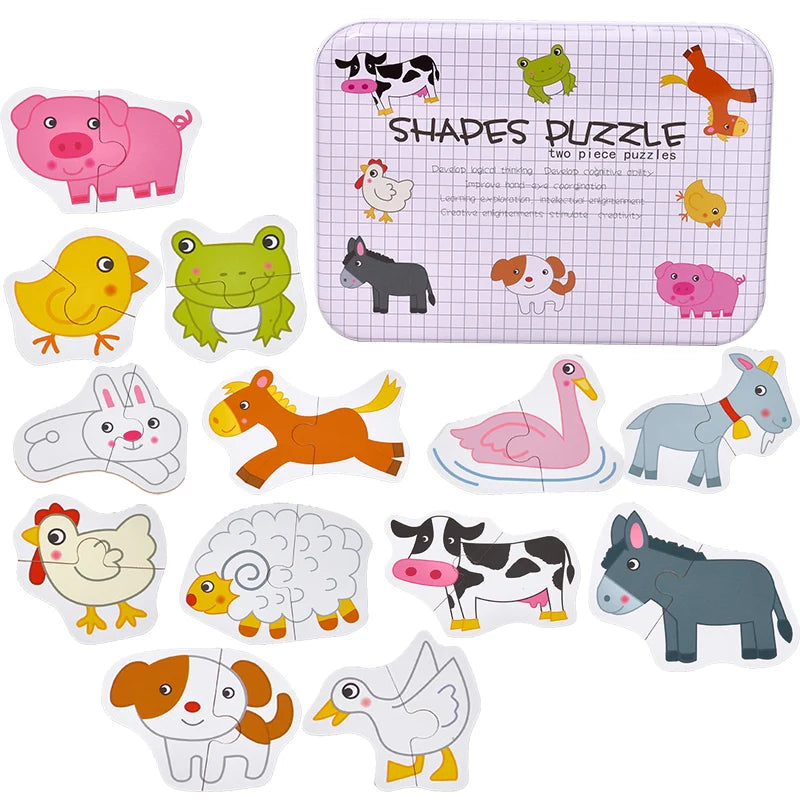 EZ Baby Puzzle Montessori Educational Toys Wood 3D Puzzle Games Iron Box children Puzzles Jigsaw Wooden Puzzles For Kids 2 3 4 Year