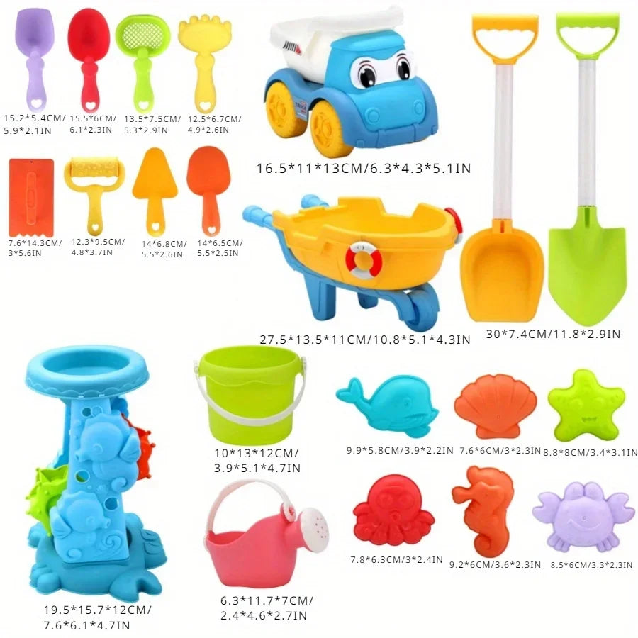 EZ Children's Beach Toy Set, ATV, Sand Digging and Water Toy, Beach Bucket, Hourglass, Shovel, Beach Sand Play Tool Random Colors